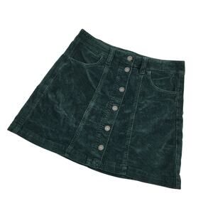 American Eagle Womens Super Hi Rise A Line Mini Skirt Sz 6 Corduroy Button Front